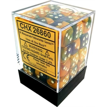 12mm d6 Dice Block: Gemini Masquerade Yellow w/White