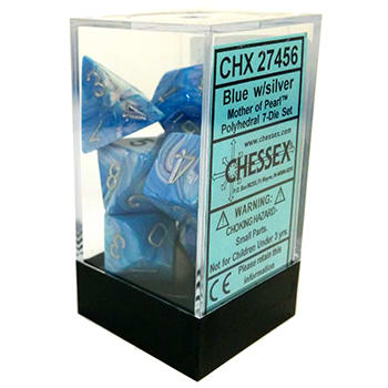 Poly 7 Dice Set: Mother of Pearl Blue w/Silver