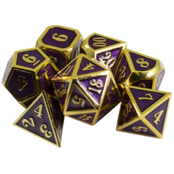 Poly 7 Dice Set: Mini Metal - Gold w/ Purple