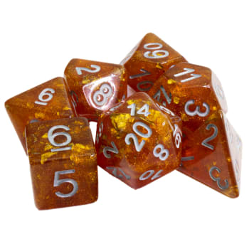 Poly 7 Dice Set: Resin- Orange w/ Gold Foil