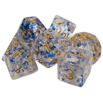 Poly 7 Dice Set: Resin- Clear Blue Stars w/ Glitter