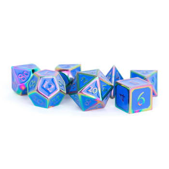 16mm d6 Metal Dice Set: Rainbow with Blue Enamel (6)