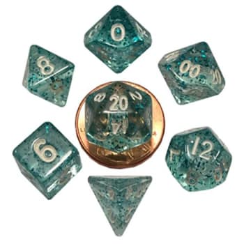 Poly 7 Dice Set: Mini Ethereal Light Blue w/ White