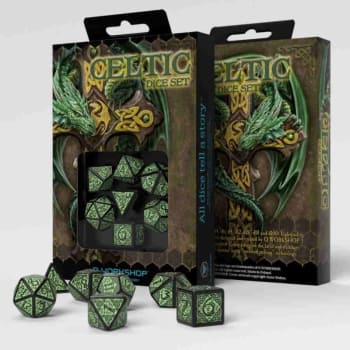 Poly 7 Dice Set: Celtic 3D - Black/Green