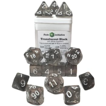 15ct. Dice Set with Arch'd4: Translucent Black Smoke/White