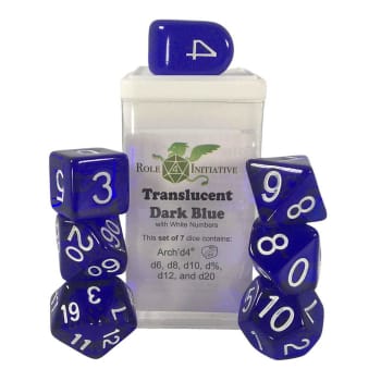 7ct. Dice Set with Arch'd4: Translucent Dark Blue/White