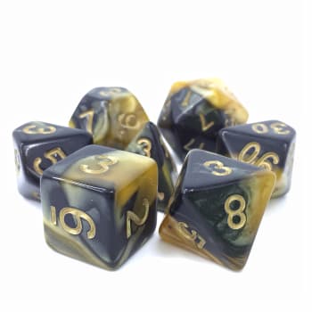 Poly 7 Dice Set: High Crimes (7) Black/Yellow Fusion RPG 16mm