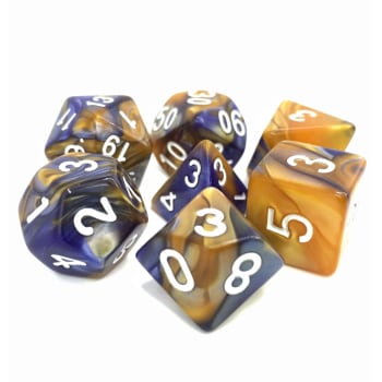 Poly 7 Dice Set: Midnight Sun (7) DrkBlue/Gold Fusion RPG 16mm