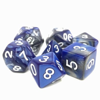Poly 7 Dice Set: Blessed Steel - Silver/Blue Fusion