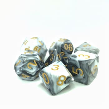 Poly 7 Dice Set: Smoky Sillage (7) White/Black Fusion RPG 16mm