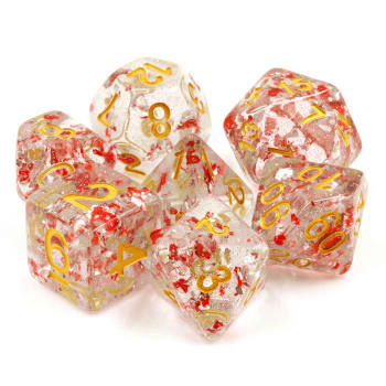 Poly 7 Dice Set: Critical Splatter Translucent w/ Red Flakes  