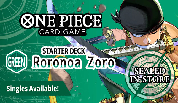 One Piece Card Game - GREEN Roronoa Zoro Starter Deck singles available now and sealed in-stores!
