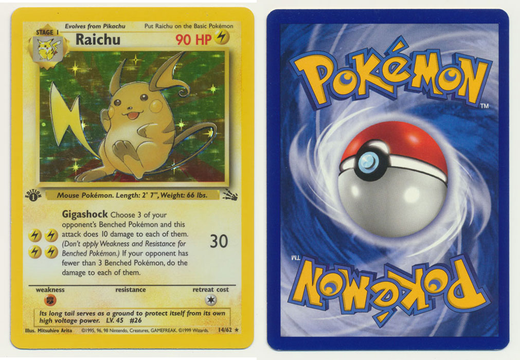 raichu pokemon card value 14/62 Dutch Fossil (1st edition) #14/62 Foil Trading Rotterdam Comics Retreat Cost Holo Bleed 1st Edition RAICHU