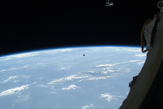 A small ball-shaped science satellite is featured in this image photographed by an Expedition 32 crew member after its deployment during a session of extravehicular activity (EVA). ([Photo](https://www.flickr.com/photos/nasa2explore/7839180934/in/photolist-5nemUe-8scaUf-4rYooW-9ZkRpX-8Ftoy-6st2wX-Bg9x7-73TMFP-4tXEsd-c8opv-c8mUH-7N67Ur-ca3i9-5kC2LG-5nesgv-qkzP1-2c5YwGV-5niEoq-7okWJS-hKRzE-tSa1Z-jU9j35-c9TiJ-dryaz-2EkiUn-c8neE-QuL7xm-oy14S-SFvh37-c8paS-cWHRnY-fLCfiL-8gzd3i-6JHao7-2eK1nyh-iQ1y8-UG4cAf-QHQxBB-8DkjUH-pTZwjY-EfMsoH-EAipx-c9TiL-2eK1Adf-5kZv42-dKhL5W-c8mBu-2ASsTy-PnXX8-cpci7) by NASA Johnson is licensed under [CC by NC 2.0](https://creativecommons.org/licenses/by-nc/2.0/)) 