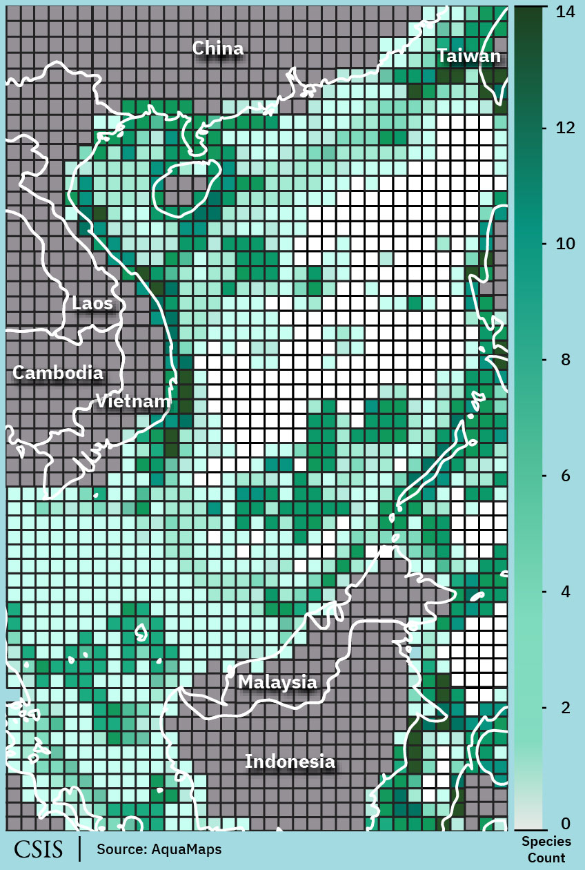 heatmap showing biodiversity of soft coral in South China Sea