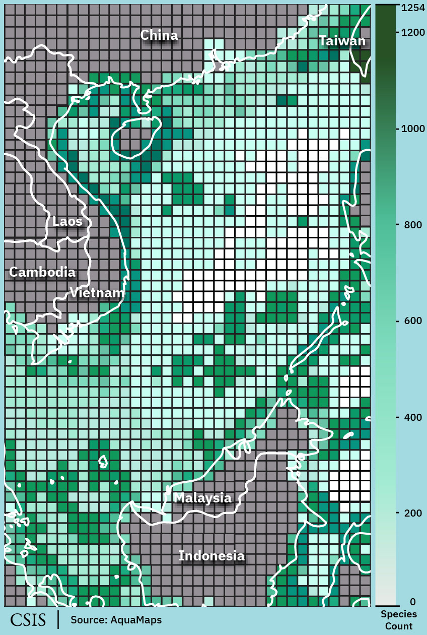 heatmap showing biodiversity of gastropods in the South China Sea