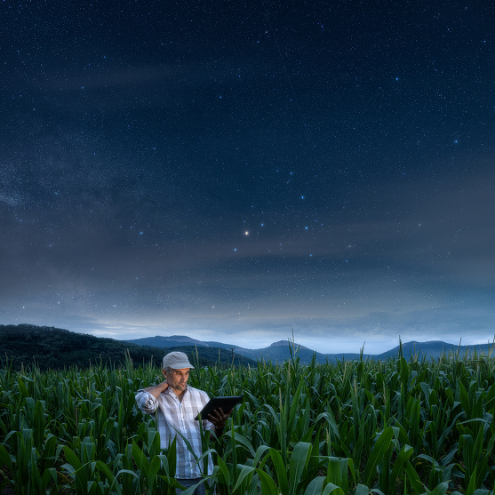 Farmer receiving AI-assisted extension services guidance