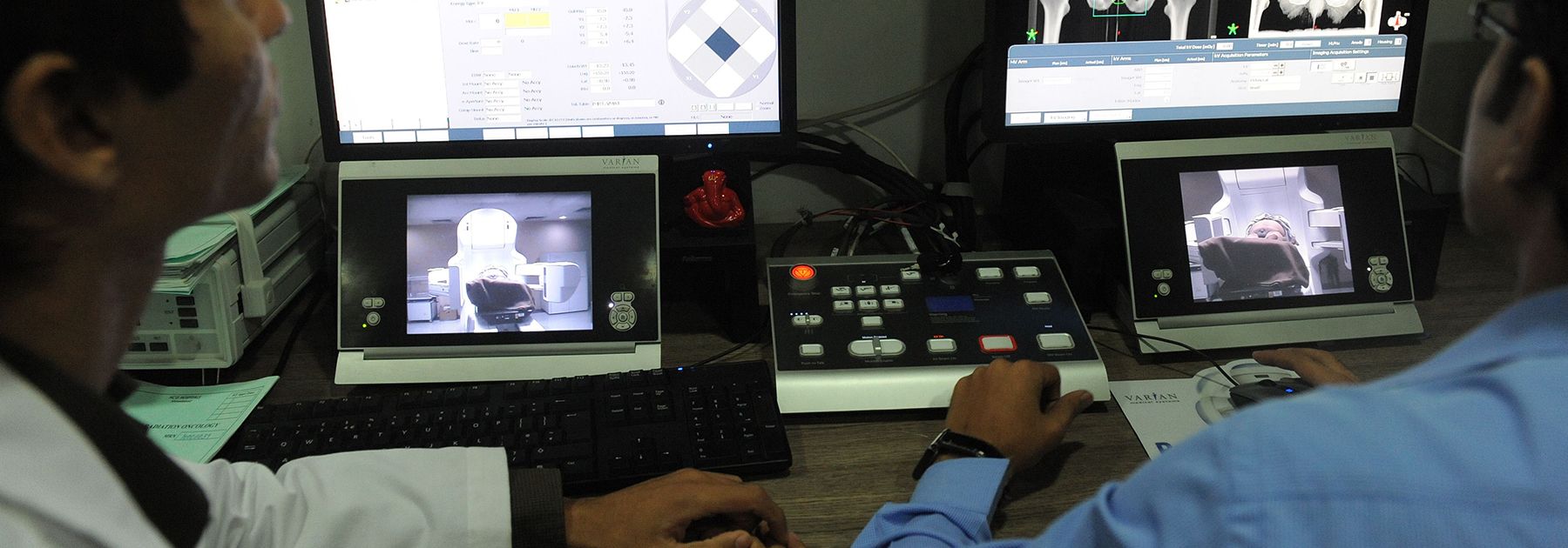 Radiation technicians monitor as a cancer patient lies on India’s first True Beam Radiotherapy Technology Linear Accelerator at the Health Care Global (HCG) hospital in Ahmedabad. (SAM PANTHAKY/AFP/Getty Images) Radiation technicians monitor as a cancer patient lies on India’s first True Beam Radiotherapy Technology Linear Accelerator at the Health Care Global (HCG) hospital in Ahmedabad. (SAM PANTHAKY/AFP/Getty Images)