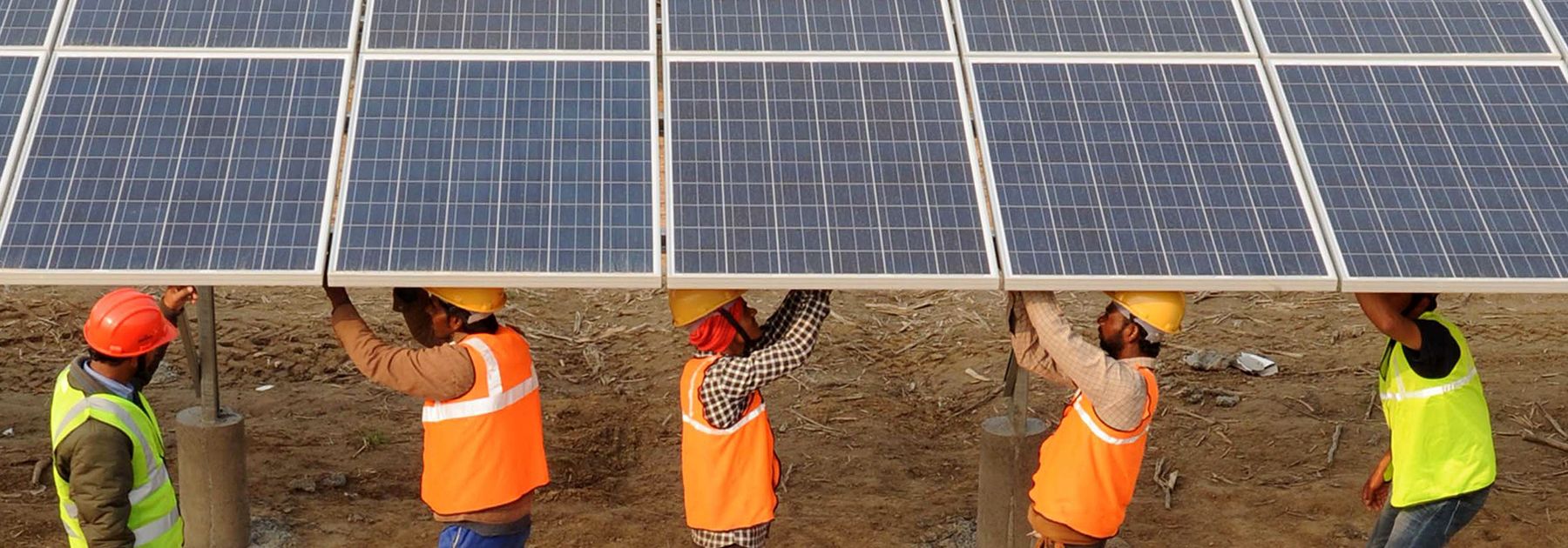 Workers construct part of the France-India Solar Direct Punjab Solar Park project in Muradwala. (NARINDER NANU/AFP/Getty Images Workers construct part of the France-India Solar Direct Punjab Solar Park project in Muradwala. (NARINDER NANU/AFP/Getty Images