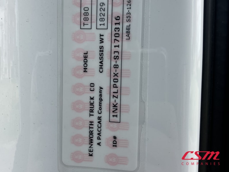 VIN tag for this 2025 Kenworth T880 (Stock number: SJ170316)Weeee
