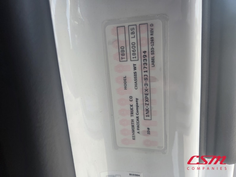 VIN tag for this 2025 Kenworth T880 (Stock number: SJ173394)Weeee