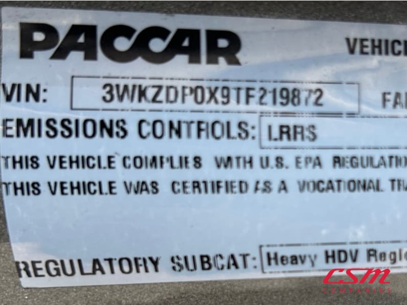 VIN tag for this 2026 Kenworth T880 (Stock number: TF219872)