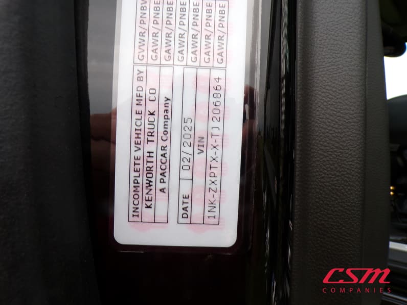 VIN tag for this 2026 Kenworth T880 Short Hood (Stock number: TJ206864)