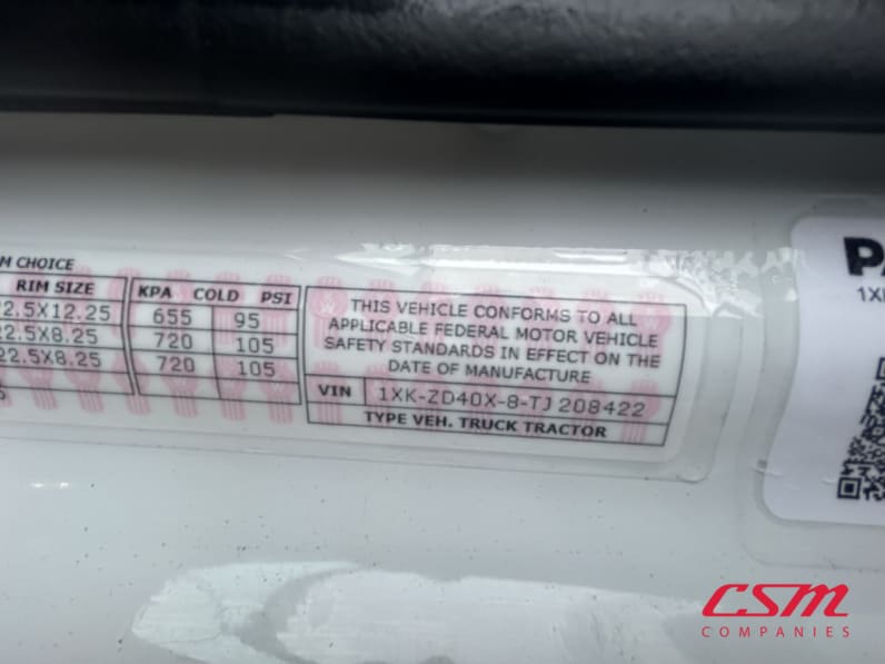 VIN tag for this 2026 Kenworth T880 (Stock number: TJ208422)