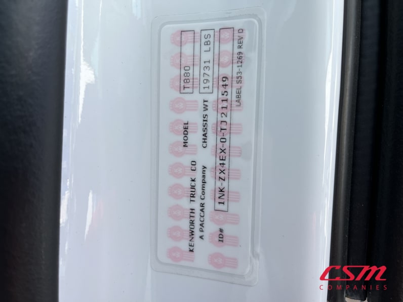 VIN tag for this 2026 Kenworth T880 (Stock number: TJ211549)