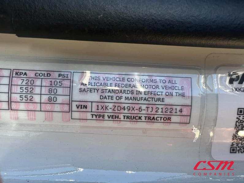VIN tag for this 2026 Kenworth T880 (Stock number: TJ212214)