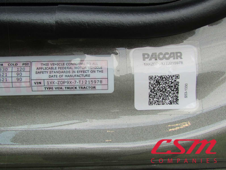 VIN tag for this 2026 Kenworth T880 (Stock number: TJ215978)