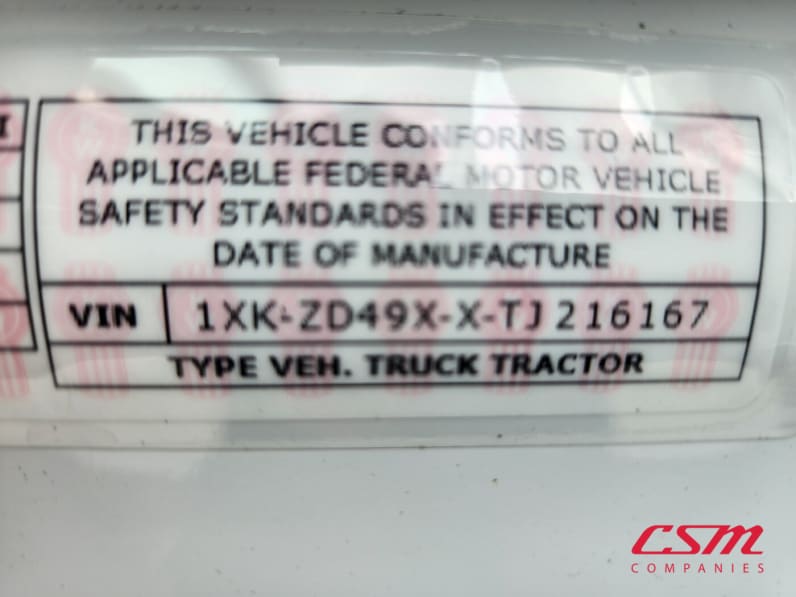 VIN tag for this 2026 Kenworth T880 (Stock number: TJ216167)