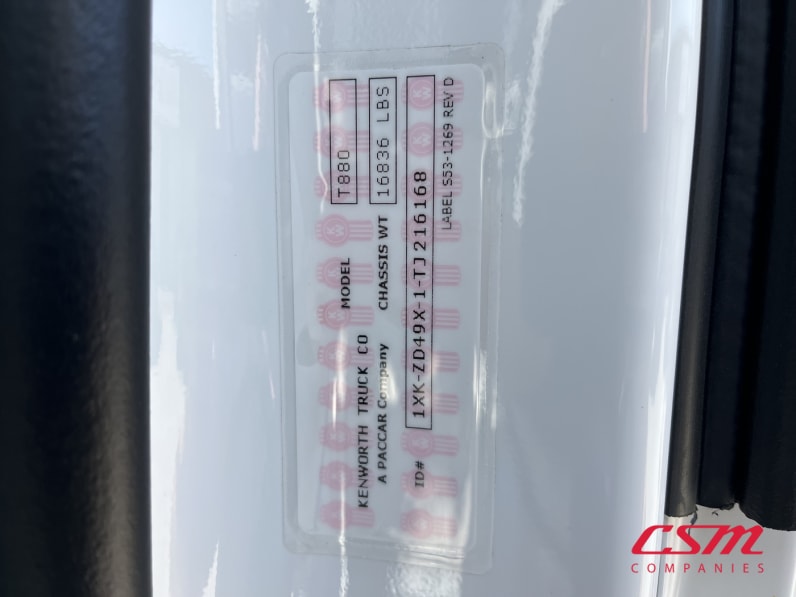 VIN tag for this 2026 Kenworth T880 (Stock number: TJ216168)