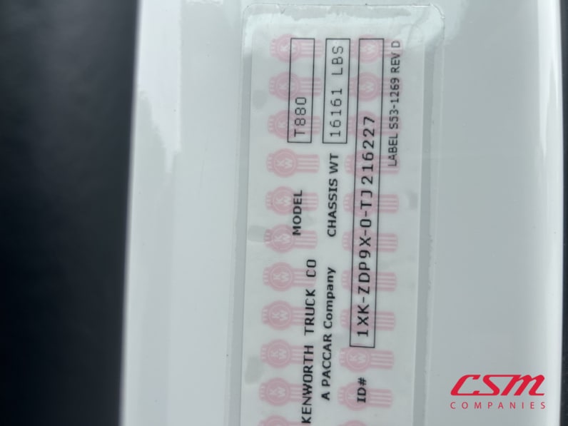 VIN tag for this 2026 Kenworth T880 Short Hood (Stock number: TJ216227)