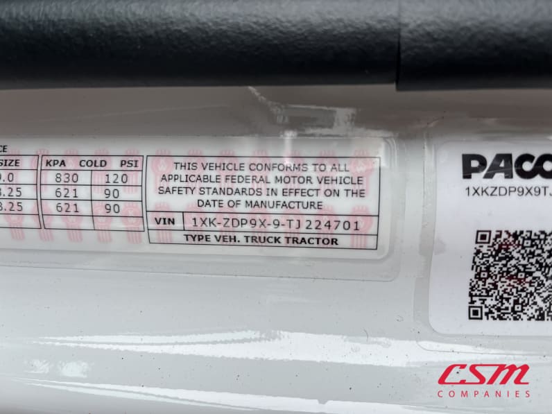 VIN tag for this 2026 Kenworth T880 (Stock number: TJ224701)