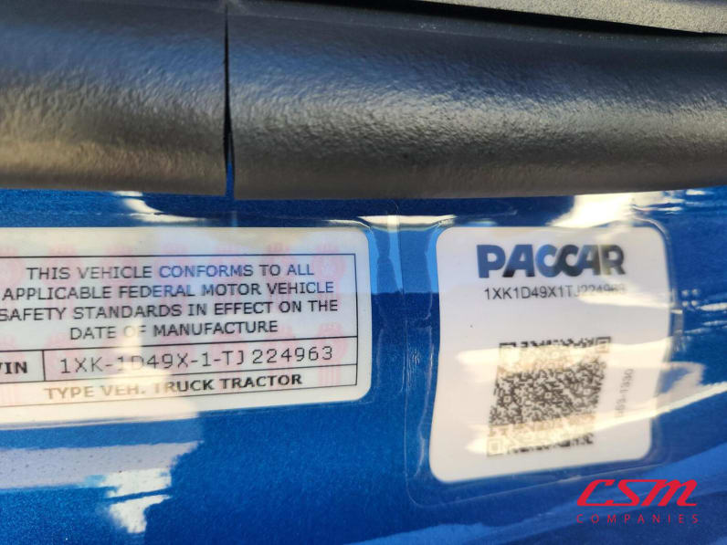 VIN tag for this 2026 Kenworth W990 (Stock number: TJ224963)