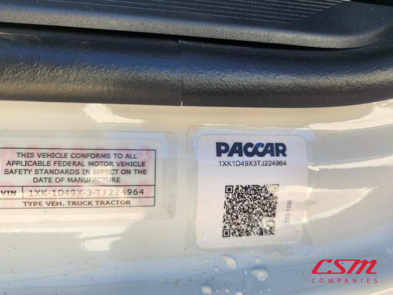 VIN tag for this 2026 Kenworth W990 (Stock number: TJ224964)