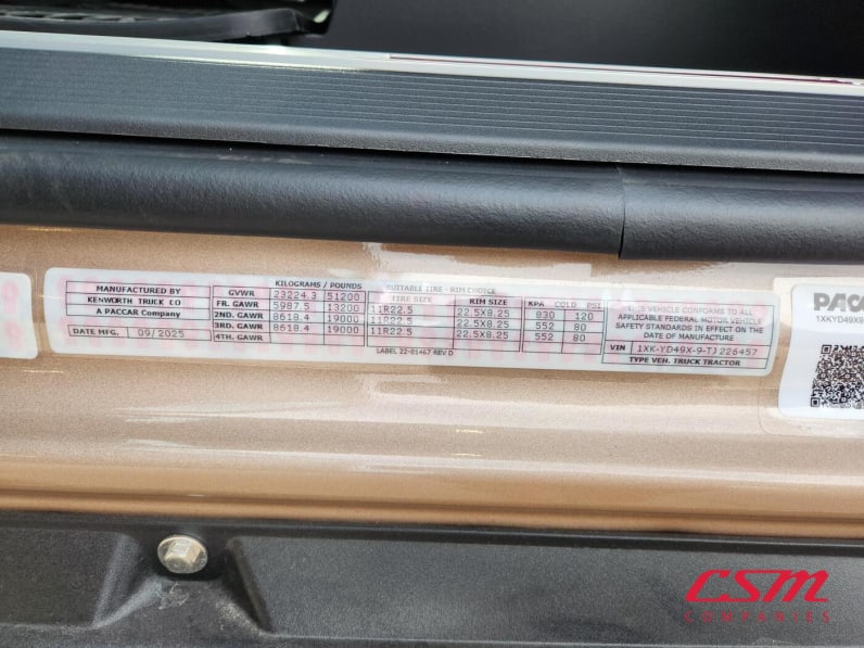 VIN tag for this 2026 Kenworth T680 (Stock number: TJ226457)Weeee