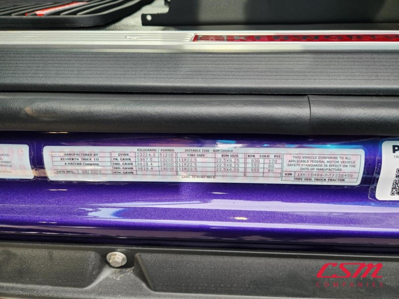VIN tag for this 2026 Kenworth T680 (Stock number: TJ226459)Weeee