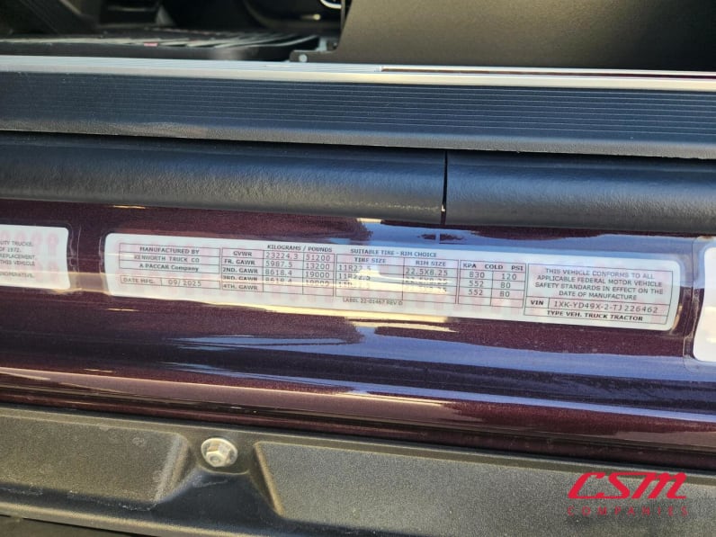 VIN tag for this 2026 Kenworth T680 (Stock number: TJ226462)Weeee