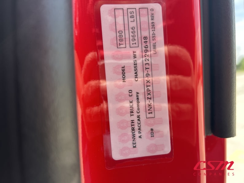 VIN tag for this 2026 Kenworth T880S (Stock number: TJ229648)Weeee