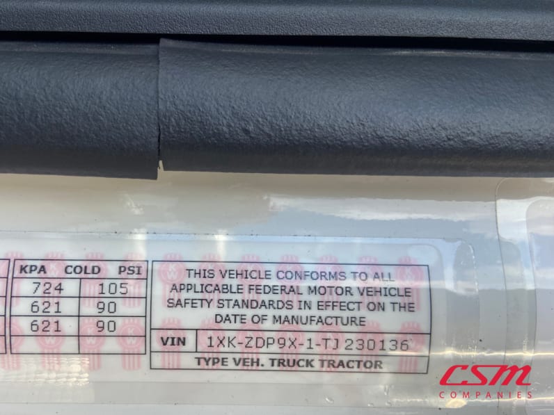 VIN tag for this 2026 Kenworth T880 (Stock number: TJ230136)Weeee