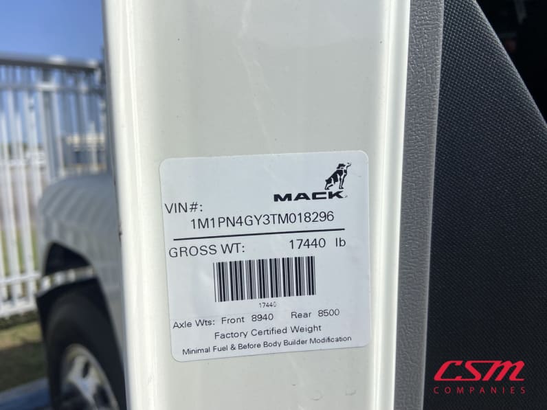 VIN tag for this 2026 Mack Pinnacle PI64 (Stock number: TM018296)