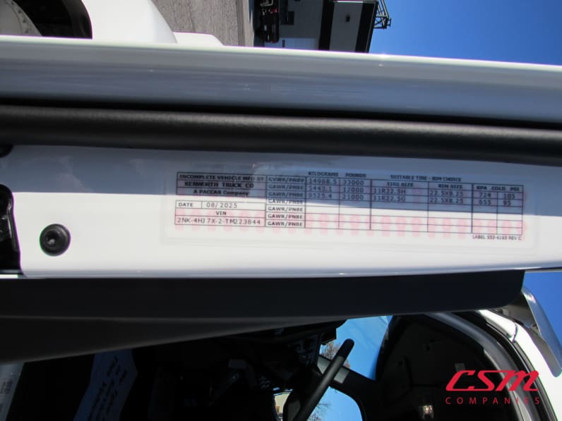 VIN tag for this 2026 Kenworth T380 (Stock number: TM223844)