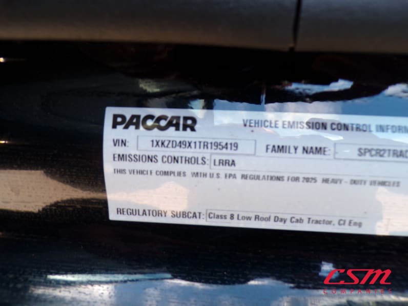 VIN tag for this 2026 Kenworth T880 (Stock number: TR195419)