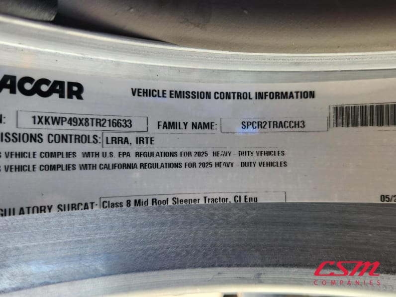 VIN tag for this 2026 Kenworth W900L (Stock number: TR216633)