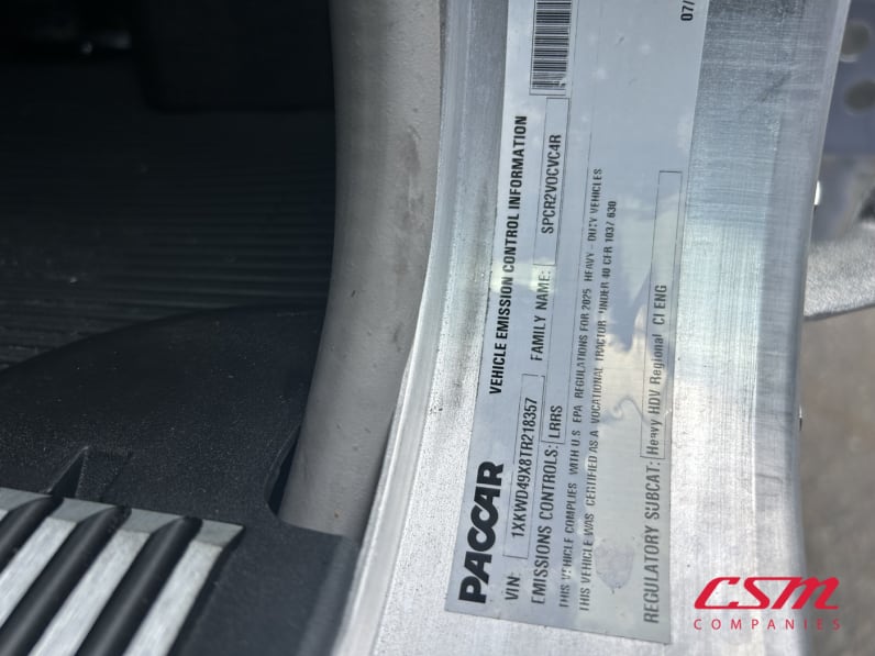 VIN tag for this 2026 Kenworth W900L (Stock number: TR218357)