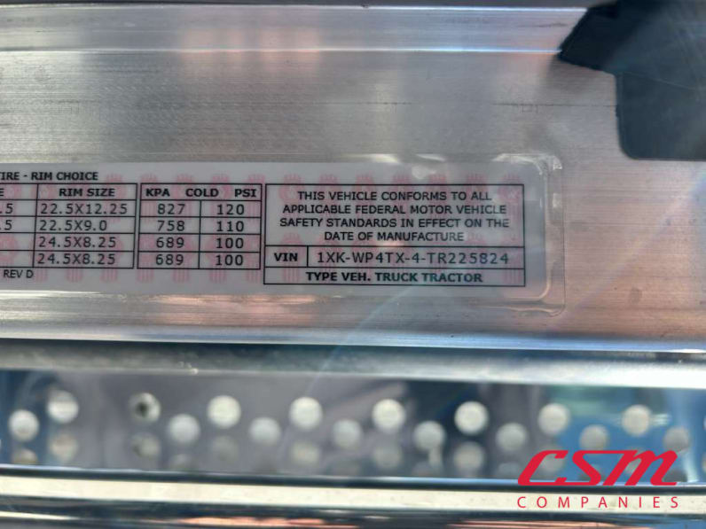 VIN tag for this 2026 Kenworth W900B (Stock number: TR225824)