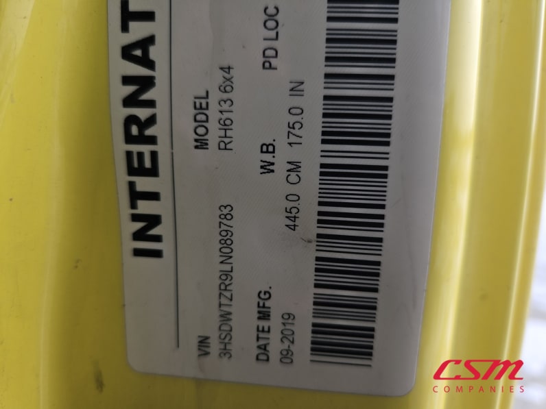 VIN tag for this 2020 International RH Series (Stock number: ULN089783)