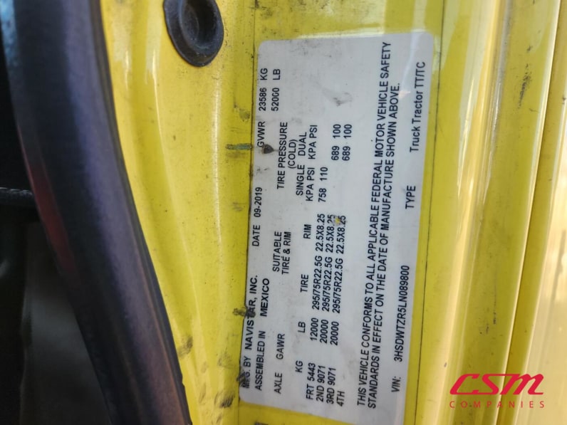 VIN tag for this 2020 International RH Series (Stock number: ULN089800)Weeee